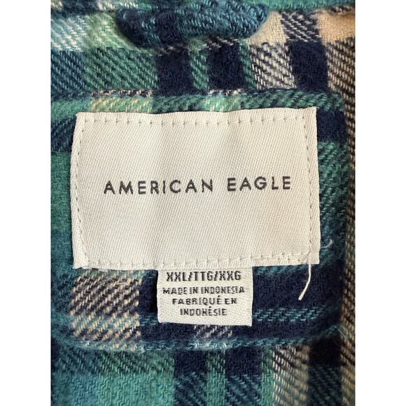 American Eagle Women’s Blue Plaid Flannel 3/4 Zip Top Sz XXL - Picture 4 of 5